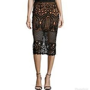 Few Moda New York Black Lace With Nude Underlay Midi Skirt M